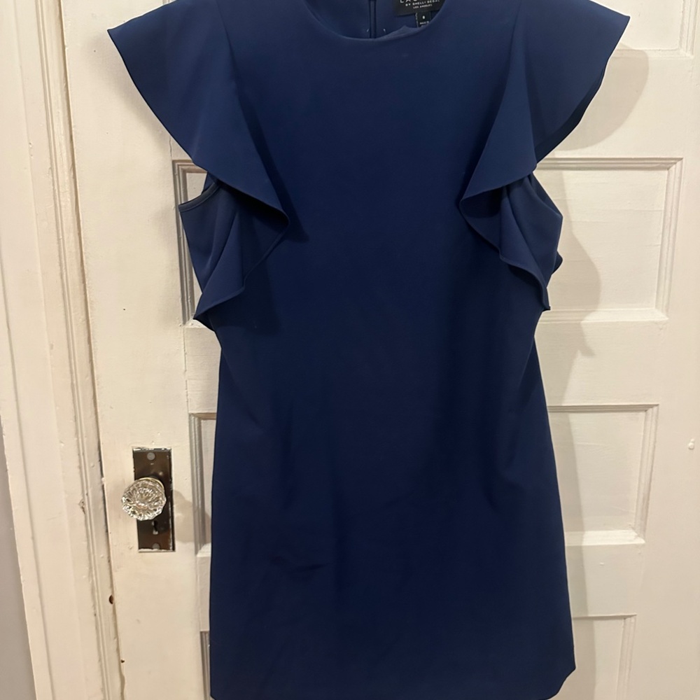 Navy dress with ruffle sleeve